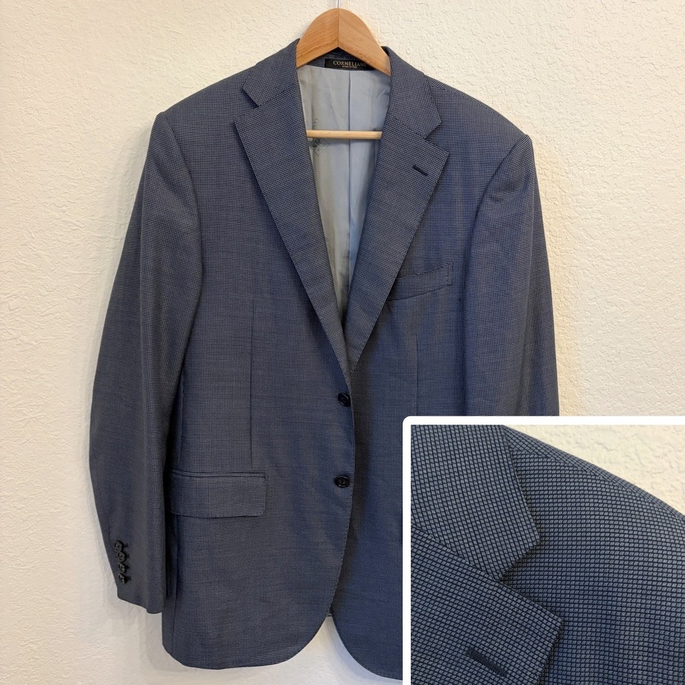 Corneliani Blazer Mens 40R Wool Silk Navy Jacquard Italy Two Button Working Cuff